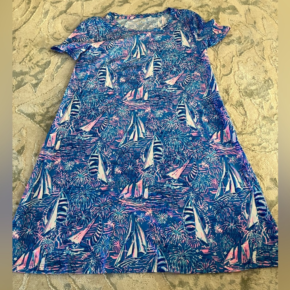 Lilly Pulitzer Sailboat Blue Pink White Print XS Dress Short Sleeve